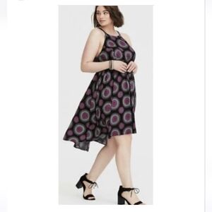 Torrid Midi Dress SleevelessMedallion Print High Low Hem Black, size 1